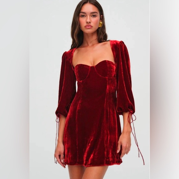 NWT For Love & Lemons Nadine Velvet Mini Dress Size XS - Picture 1 of 10